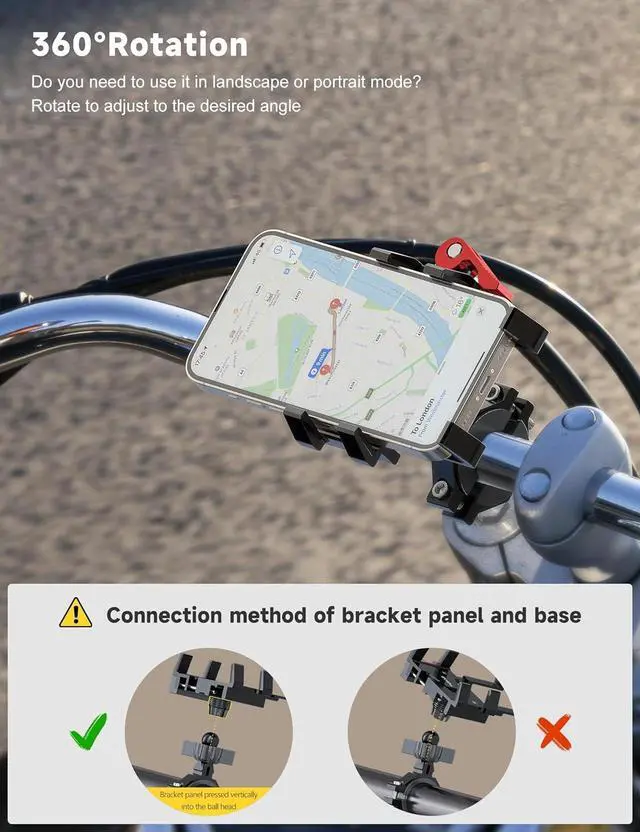 Alt view image 6 of 7 - Tiakia Aluminum Bike Phone Mount Holder, [2024 Upgrade] Motorcycle Phone Mount, [1s Lock] Handlebar Mounted Cell Phone Holder, 360° Rotation, Universal Bicycle Phone Mount for 4.5-7 Inch Phones