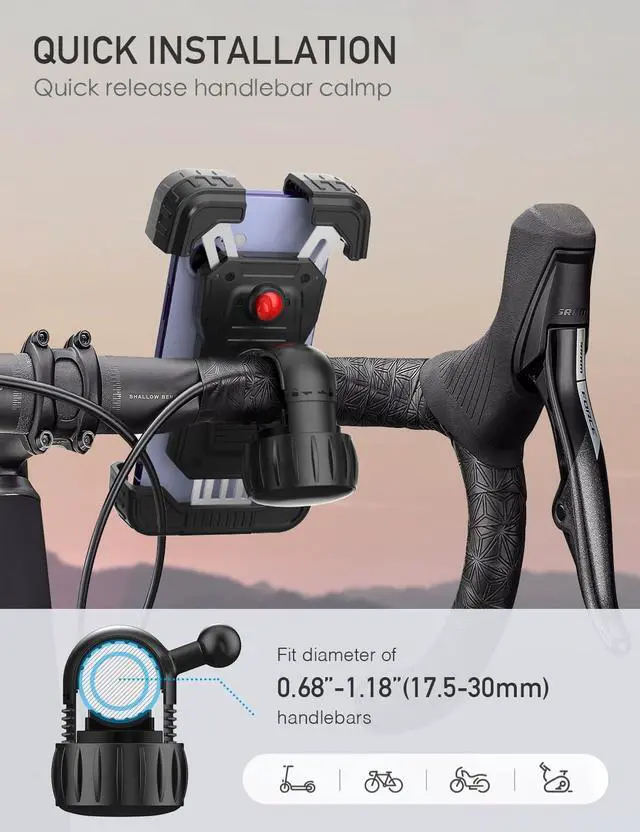 Alt view image 3 of 6 - Bike Phone Holder Motorcycle Phone Mount, Upgrade Bicycle Handlebar Mount Compatible with iPhone 16/15 Pro Max / 14 Plus, Galaxy S10 and 4.7-6.8" Cellphone