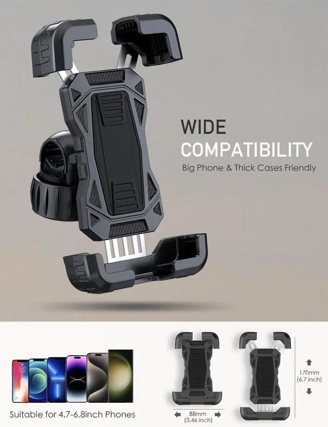 Alt view image 6 of 6 - Bike Phone Holder Motorcycle Phone Mount, Upgrade Bicycle Handlebar Mount Compatible with iPhone 16/15 Pro Max / 14 Plus, Galaxy S10 and 4.7-6.8" Cellphone