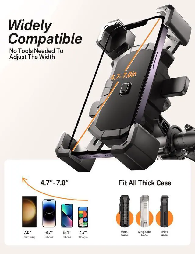 Alt view image 7 of 7 - Bike Phone Holder Handlebar,Motorcycle Phone Mount,ATV Cell Phone Clamp,Scooter Phone Clip for iPhone 15 Pro Max14 13 12plus, Samsung S24Ultra S23 and More 4.7" to 7.0" inch Phone