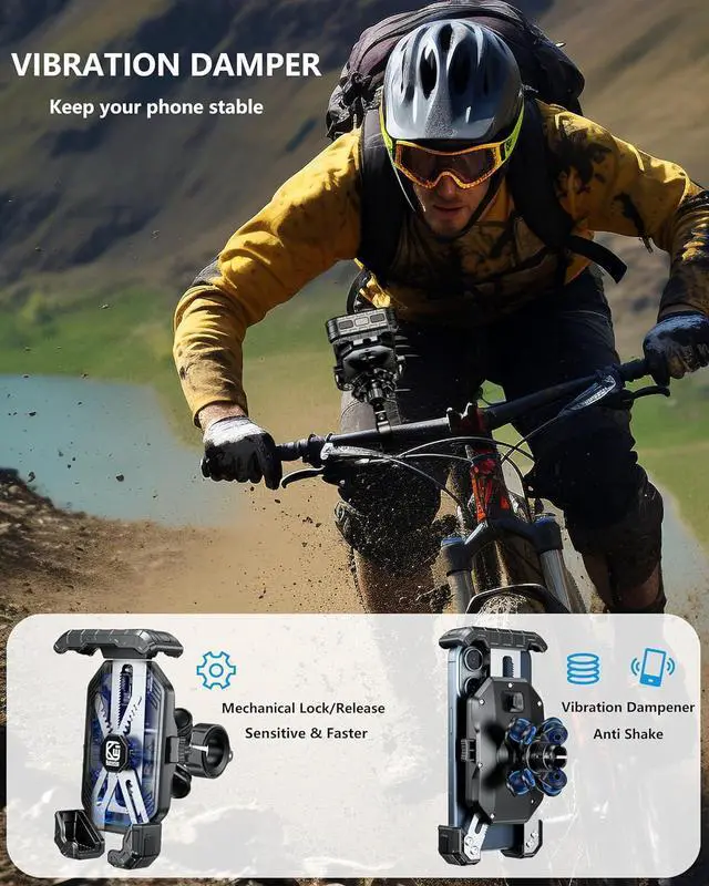 Alt view image 2 of 7 - Kewig Motorccyle Phone Mount-[Vibration Dampener] [1s Lock] Motorcycle Cell Phone Holder, Bike Handlebar Phone Holder for iPhone 16 15 14 13 Mini Pro Max Plus, 5.5''-7.2'' Phones