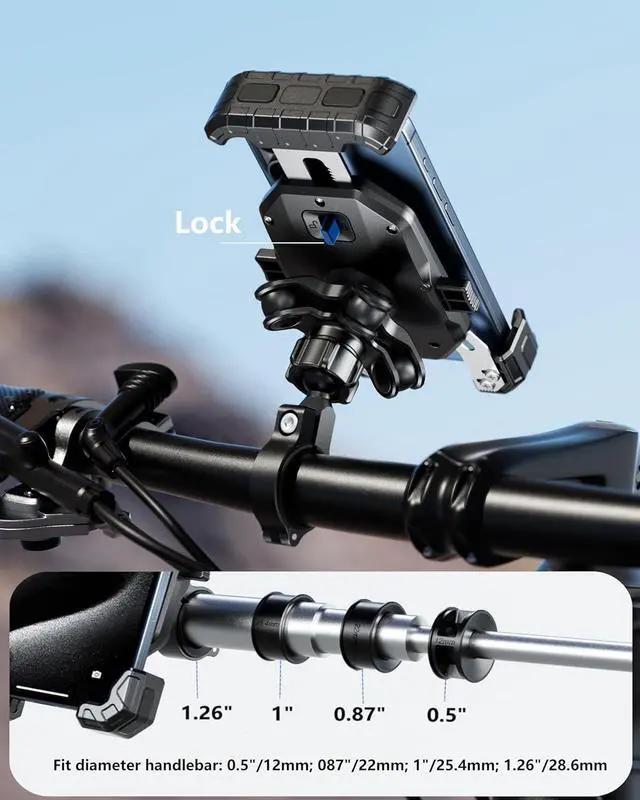 Alt view image 4 of 7 - Kewig Motorccyle Phone Mount-[Vibration Dampener] [1s Lock] Motorcycle Cell Phone Holder, Bike Handlebar Phone Holder for iPhone 16 15 14 13 Mini Pro Max Plus, 5.5''-7.2'' Phones
