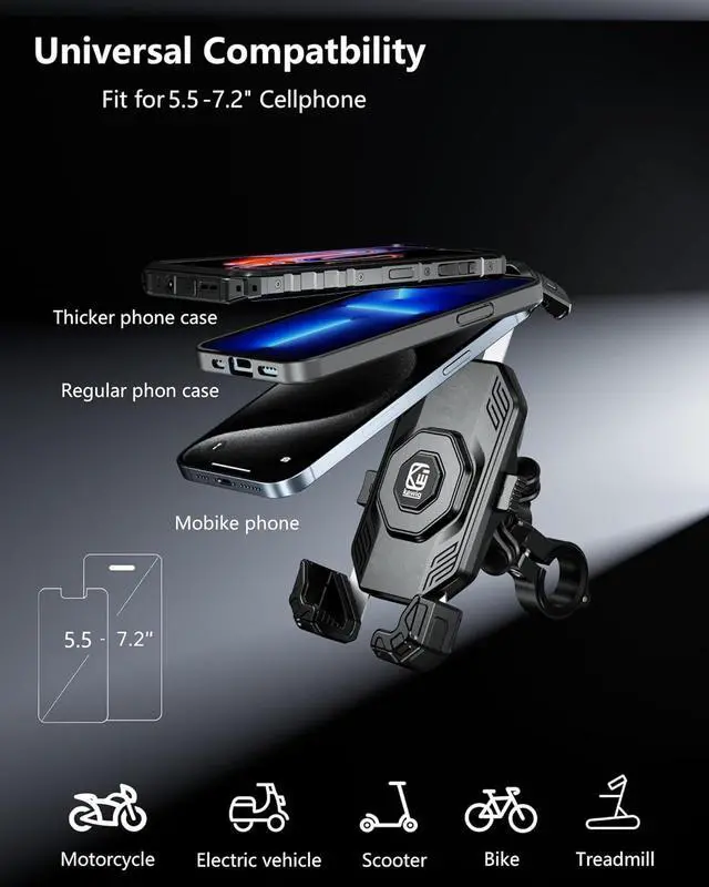 Alt view image 6 of 7 - Kewig Motorccyle Phone Mount-[Vibration Dampener] [1s Lock] Motorcycle Cell Phone Holder, Bike Handlebar Phone Holder for iPhone 16 15 14 13 Mini Pro Max Plus, 5.5''-7.2'' Phones