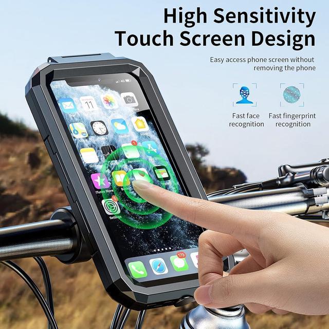 Alt view image 3 of 6 - Kewig Bike Phone Mount Waterproof, Motorcycle Phone Mount with Aluminum Alloy Handlebar Mount Base & Touch-Screen, 360 Rotation Bike Phone Holder Suitable for 5.5'' - 7.0'' Cellphones