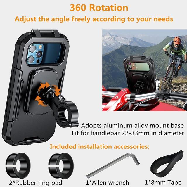 Alt view image 4 of 6 - Kewig Bike Phone Mount Waterproof, Motorcycle Phone Mount with Aluminum Alloy Handlebar Mount Base & Touch-Screen, 360 Rotation Bike Phone Holder Suitable for 5.5'' - 7.0'' Cellphones