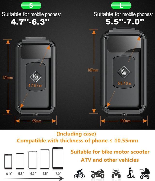 Alt view image 6 of 6 - Kewig Bike Phone Mount Waterproof, Motorcycle Phone Mount with Aluminum Alloy Handlebar Mount Base & Touch-Screen, 360 Rotation Bike Phone Holder Suitable for 5.5'' - 7.0'' Cellphones