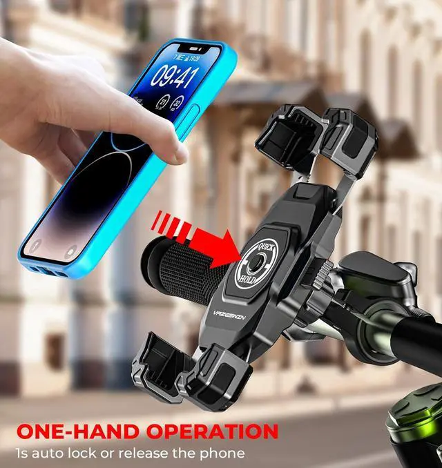 Alt view image 2 of 7 - Motorcycle Phone Mount, 1s Lock Bike Phone Holder, One-Handed Operation Motorcycle Cellphone Holder with Aluminum Alloy Handlebar Mounting Base for Bicycle Scooter, Fit 5.5"-7.2" Smartphone