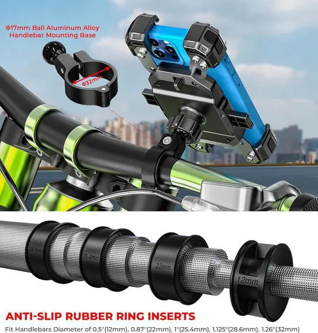 Alt view image 4 of 7 - Motorcycle Phone Mount, 1s Lock Bike Phone Holder, One-Handed Operation Motorcycle Cellphone Holder with Aluminum Alloy Handlebar Mounting Base for Bicycle Scooter, Fit 5.5"-7.2" Smartphone