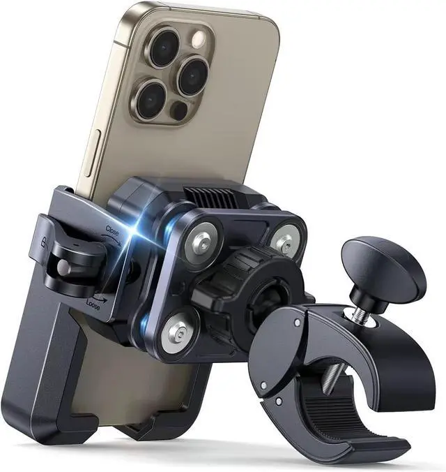 Main image of Bike Phone Holder Mount [Military Anti Vibration] 2024 Universal Motorcycle Phone Mount Handlebar Clamp for Electric Scooter, Mountain, Dirt Bike, Compatible with Phone 4-7.2"