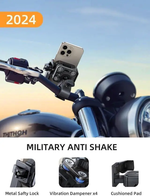 Alt view image 3 of 6 - Bike Phone Holder Mount [Military Anti Vibration] 2024 Universal Motorcycle Phone Mount Handlebar Clamp for Electric Scooter, Mountain, Dirt Bike, Compatible with Phone 4-7.2"
