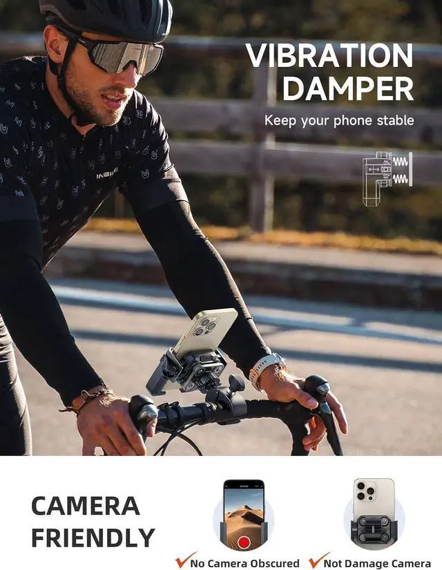 Alt view image 4 of 6 - Bike Phone Holder Mount [Military Anti Vibration] 2024 Universal Motorcycle Phone Mount Handlebar Clamp for Electric Scooter, Mountain, Dirt Bike, Compatible with Phone 4-7.2"