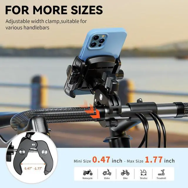 Alt view image 5 of 7 - Kewig Motorcycle Phone Mount Holder- [Camera Friendly] Bike Phone Mount Handlebar Clamp Clamp, Bicycle Scooter Phone Holder for Samsung iPhone 16 Pro Max, 15 14 13, for 5.4-7.2" Smartphones