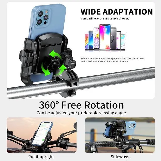 Alt view image 6 of 7 - Kewig Motorcycle Phone Mount Holder- [Camera Friendly] Bike Phone Mount Handlebar Clamp Clamp, Bicycle Scooter Phone Holder for Samsung iPhone 16 Pro Max, 15 14 13, for 5.4-7.2" Smartphones