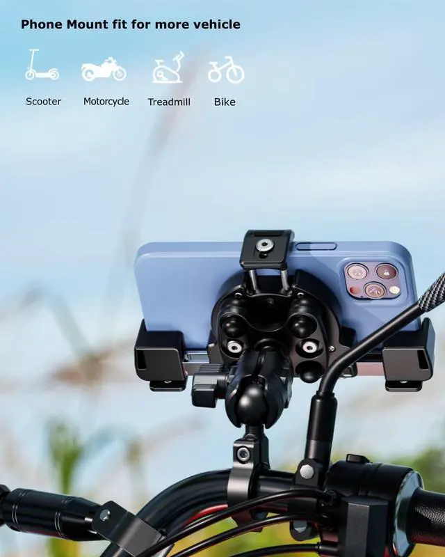 Alt view image 2 of 7 - Kewig Motorcycle Phone Mount with Vibration Dampener & Not Block Camera, Safely Anti-Theft Motorycle Phone Holder Handlebar Cellphone Mount for Bike Motorcycle Scooter ATV/UTV Fit 5.4-7.2" Phone
