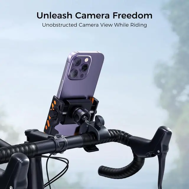 Alt view image 2 of 6 - Bike Phone Holder, Motorcycle Phone Mount, No Block Camera & 360° Rotation, Handlebar Clamp for Ebike, Stroller, Scooter, Compatible with All 4.5"-6.9" Cell Phones 15 Pro Max Samsung S24