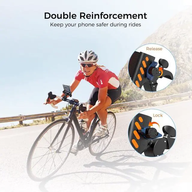 Alt view image 3 of 6 - Bike Phone Holder, Motorcycle Phone Mount, No Block Camera & 360° Rotation, Handlebar Clamp for Ebike, Stroller, Scooter, Compatible with All 4.5"-6.9" Cell Phones 15 Pro Max Samsung S24