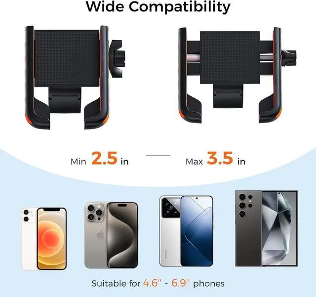 Alt view image 5 of 6 - Bike Phone Holder, Motorcycle Phone Mount, No Block Camera & 360° Rotation, Handlebar Clamp for Ebike, Stroller, Scooter, Compatible with All 4.5"-6.9" Cell Phones 15 Pro Max Samsung S24