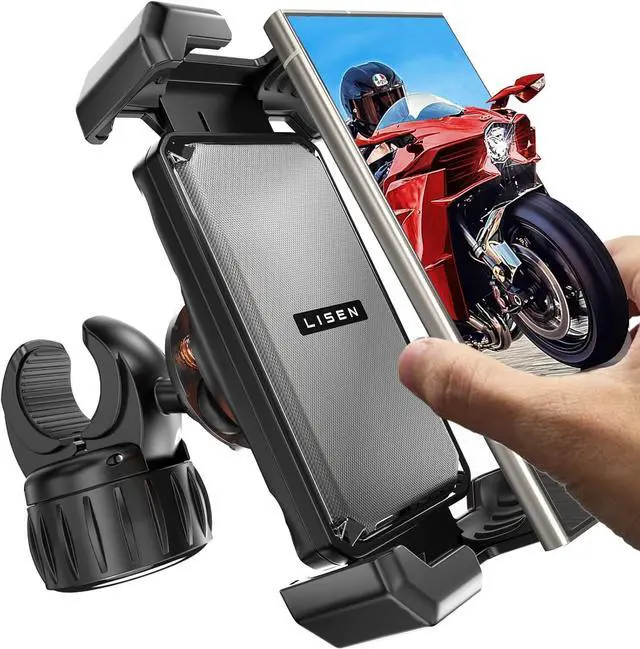Main image of LISEN Motorcycle Phone Mount, [1s Quick Lock] [100mph Military Anti Shake], Dirt Bike Phone Holder, Electric Motorcycle Phone Holder Clamp for iPhone 16 15 Samsung Galaxy, All 4.6-7" Cell Phones