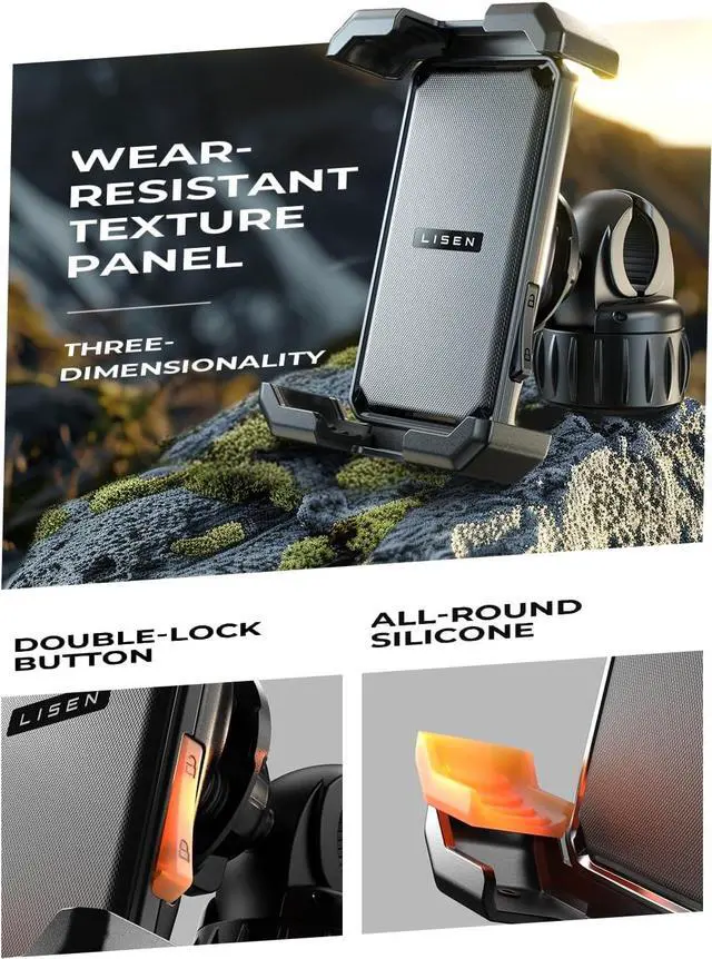 Alt view image 3 of 7 - LISEN Motorcycle Phone Mount, [1s Quick Lock] [100mph Military Anti Shake], Dirt Bike Phone Holder, Electric Motorcycle Phone Holder Clamp for iPhone 16 15 Samsung Galaxy, All 4.6-7" Cell Phones
