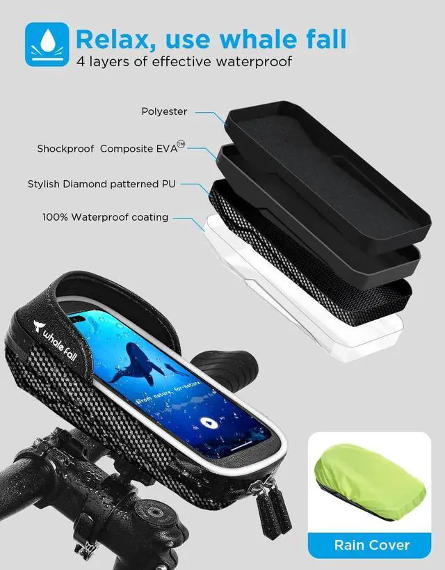Alt view image 7 of 7 - whale fall 360°Rotatable Bike Phone Holder, Bike Phone Mount with Reflective Strip Waterproof Bike Bag Bike Accessories Motorcycle Electric Bike Cell Phone Holder for Phones Under 7''