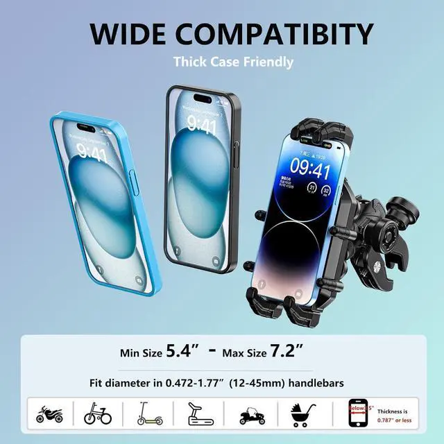 Alt view image 4 of 7 - Motorcycle Phone Mount with Vibration Dampener & High-Speed Secure Lock, Anti-Theft ATV Scooter Motorcycle Handlebar Phone Holder for 5.4 to 7.2 Smartphone