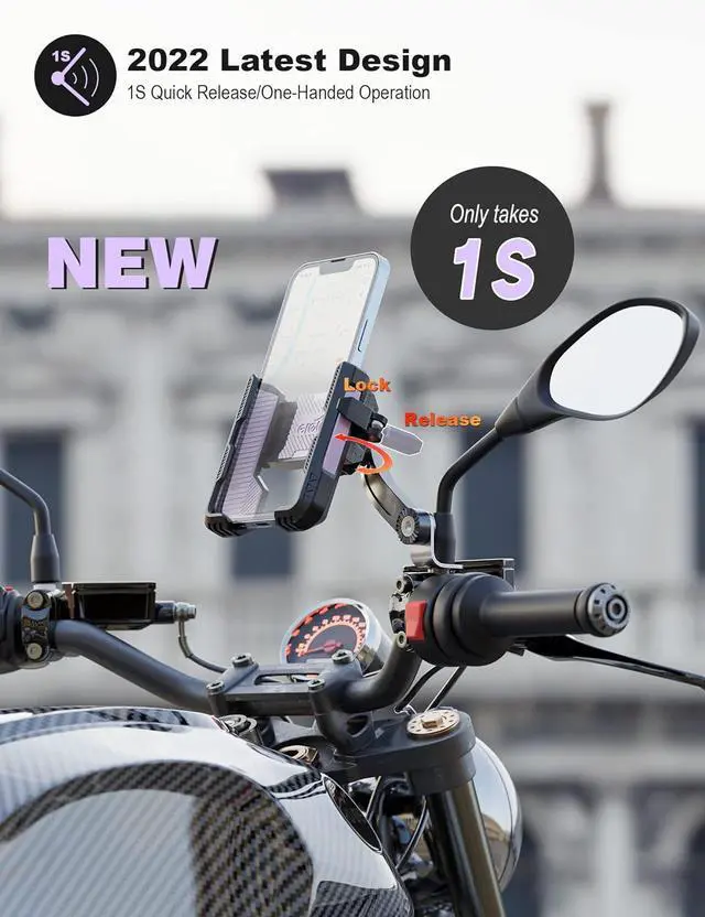 Alt view image 2 of 7 - Motorcycle Phone Holder Handlebar Mount Motorbike Phone Holder Rearview Mirror2 Connection Methods+1S Quick Disassembly with 360 Rotate for 4.0-7.0 inch smartphone