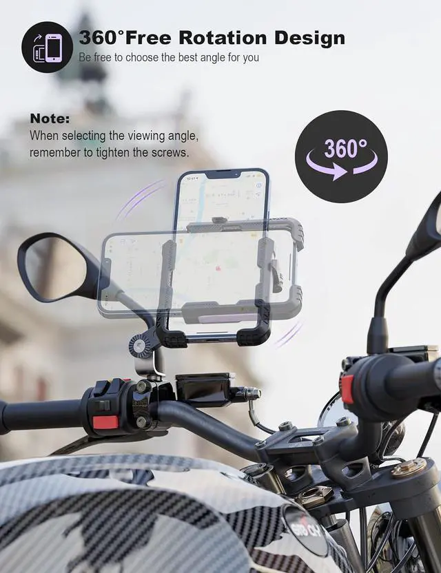 Alt view image 7 of 7 - Motorcycle Phone Holder Handlebar Mount Motorbike Phone Holder Rearview Mirror2 Connection Methods+1S Quick Disassembly with 360 Rotate for 4.0-7.0 inch smartphone