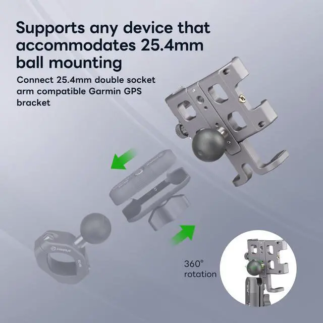 Alt view image 2 of 7 - FANAUE CPC-09 Motorcycle Phone Mount with 1 Inch Ball Head for RAM Mounts B Size Double Socket Arm and Scooter UTV/ATV Bike Phone Holder, Aluminum Alloy Mobile Phones Clip for 5.5-7" Smartphone.