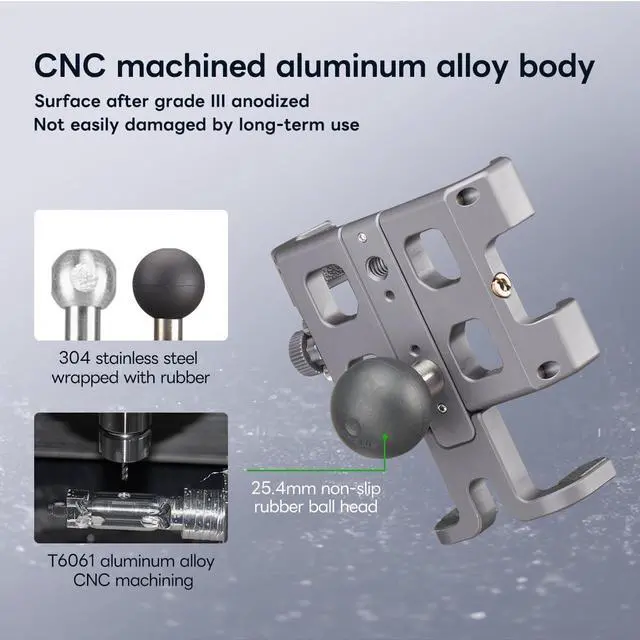 Alt view image 6 of 7 - FANAUE CPC-09 Motorcycle Phone Mount with 1 Inch Ball Head for RAM Mounts B Size Double Socket Arm and Scooter UTV/ATV Bike Phone Holder, Aluminum Alloy Mobile Phones Clip for 5.5-7" Smartphone.