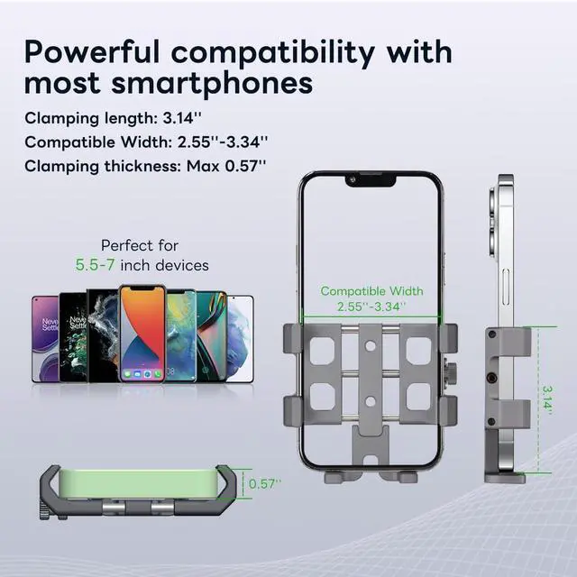 Alt view image 7 of 7 - FANAUE CPC-09 Motorcycle Phone Mount with 1 Inch Ball Head for RAM Mounts B Size Double Socket Arm and Scooter UTV/ATV Bike Phone Holder, Aluminum Alloy Mobile Phones Clip for 5.5-7" Smartphone.