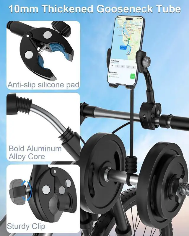 Alt view image 4 of 7 - Gooseneck Phone Holder for Bike, [Flexible Arm] Motorcycle Phone Holder, Electric Bike Cell Phone Mount for iPhone 16 Pro Max/Plus, 15 Pro Max, Galaxy Series and More 4-7 inch Smartphones