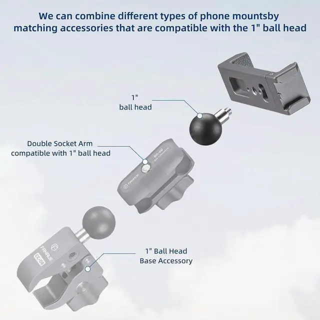 Alt view image 4 of 7 - FANAUE Aluminum Phone Holder with 1" Ball Head Adapter Compatible with RAM mounts B Size Double Socket arm (CPC-08)