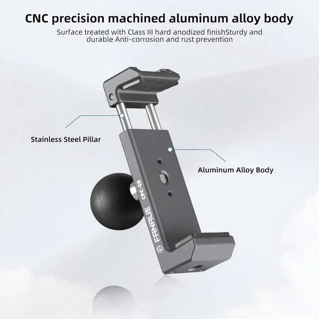 Alt view image 5 of 7 - FANAUE Aluminum Phone Holder with 1" Ball Head Adapter Compatible with RAM mounts B Size Double Socket arm (CPC-08)