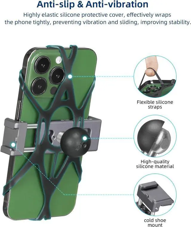 Alt view image 6 of 7 - FANAUE Aluminum Phone Holder with 1" Ball Head Adapter Compatible with RAM mounts B Size Double Socket arm (CPC-08)