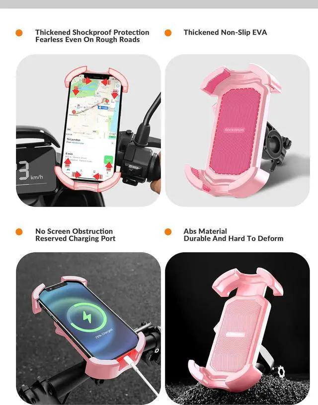 Alt view image 5 of 7 - ROCKBROS Bike Phone Holder, Motorcycle Phone Mount with Security Lock, Shockproof Bicycle Phone Mount, Adjustable Phone Holder for Bike, Motorcycle, Scooter, Suitable for 4.7-6.8 Phone
