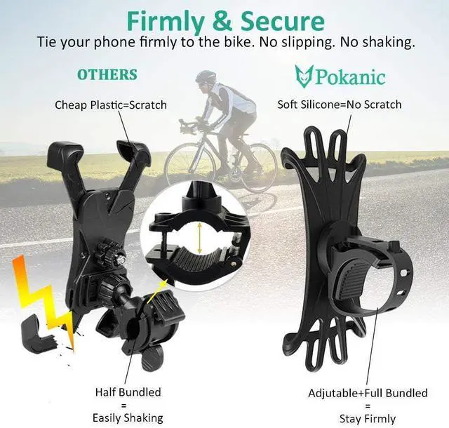 Alt view image 3 of 7 - Bike Cell Phone Mount, Silicone Bike Bicycle Motorcycle MTB Stroller Handlebar, Universal Cycling Holder Fits 360° Rotation Compatible with All Apple iPhone Samsung Galaxy, Google Pixel
