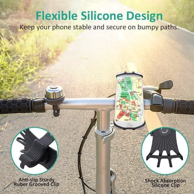 Alt view image 7 of 7 - Bike Cell Phone Mount, Silicone Bike Bicycle Motorcycle MTB Stroller Handlebar, Universal Cycling Holder Fits 360° Rotation Compatible with All Apple iPhone Samsung Galaxy, Google Pixel