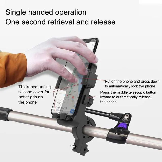 Alt view image 4 of 7 - Bike Handlebar Phone Holder, Motorcycle Phone Mount Motorcycle Handlebar Phone Clamp, Scooter Phone Clip for iPhone 6/7/8/X/11/12/13/14 Series  and More 4.7" - 6.8" Cellphone (Dark gray)