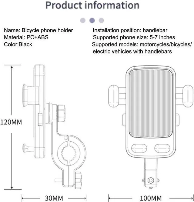 Alt view image 7 of 7 - Bike Handlebar Phone Holder, Motorcycle Phone Mount Motorcycle Handlebar Phone Clamp, Scooter Phone Clip for iPhone 6/7/8/X/11/12/13/14 Series  and More 4.7" - 6.8" Cellphone (Dark gray)