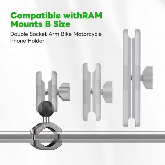 Alt view image 4 of 7 - FANAUE CC-05 Aluminum Handlebar Clamp Mount U-bolt Base Compatible with RAM Mounts B size 1 inch Ball Double Socket Arm & Bike Motorcycle Phone Holder for 0.85" to 1.14" Diameter Rail