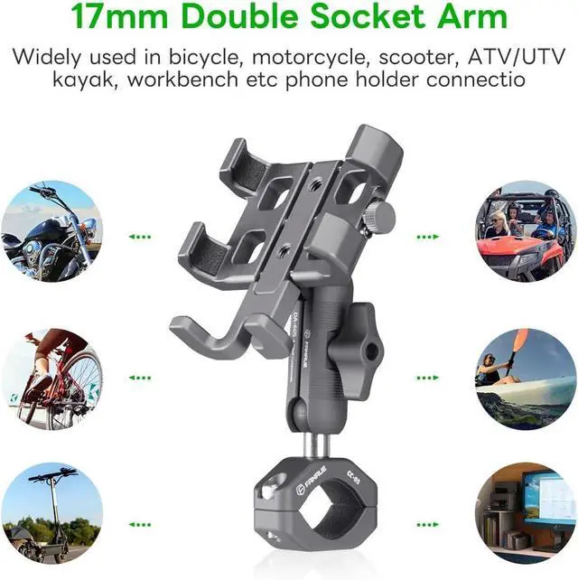 Alt view image 7 of 7 - FANAUE Double Socket Arm Connects to 17mm Ball Head Adapter Only, Compatible with Garmin GPS Mount and Bike Motorcycle Phone Holder, Made of Aluminum Alloy with a Length of 2.44".