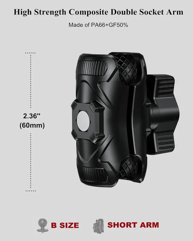 Alt view image 2 of 7 - BRCOVAN 2PCS Double Socket Arm High Strength Composite Short Arm Compatible with RAM Mounts B Size 1 Inch Ball Components & Bike Motorcycle Phone Mount Holder with 1'' Ball Adapter