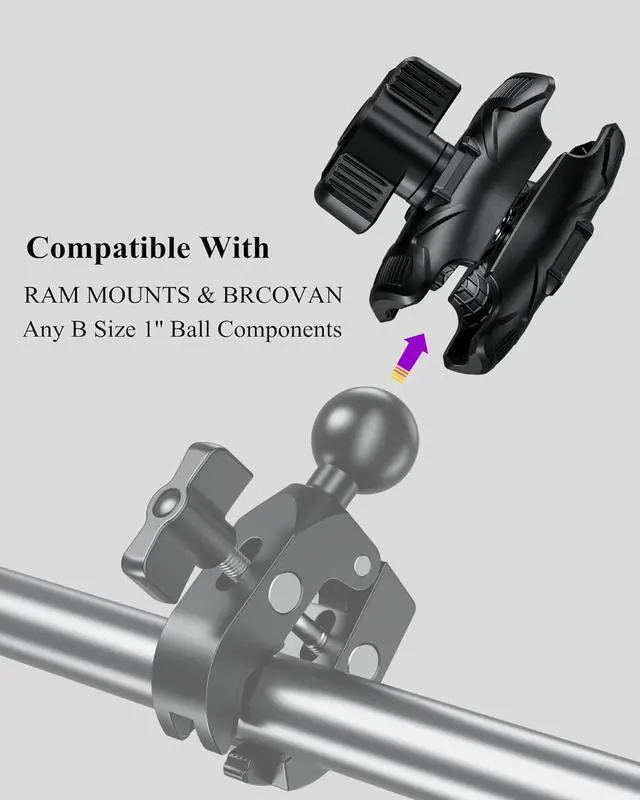 Alt view image 3 of 7 - BRCOVAN 2PCS Double Socket Arm High Strength Composite Short Arm Compatible with RAM Mounts B Size 1 Inch Ball Components & Bike Motorcycle Phone Mount Holder with 1'' Ball Adapter