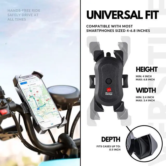 Alt view image 7 of 7 - Motorcycle Phone Mount- Phone Holder for Bike Anti Shake & Durable Bicycle Phone Mount for iphone 14 Pro Max | 11 Pro Max | Android Cell Phones
