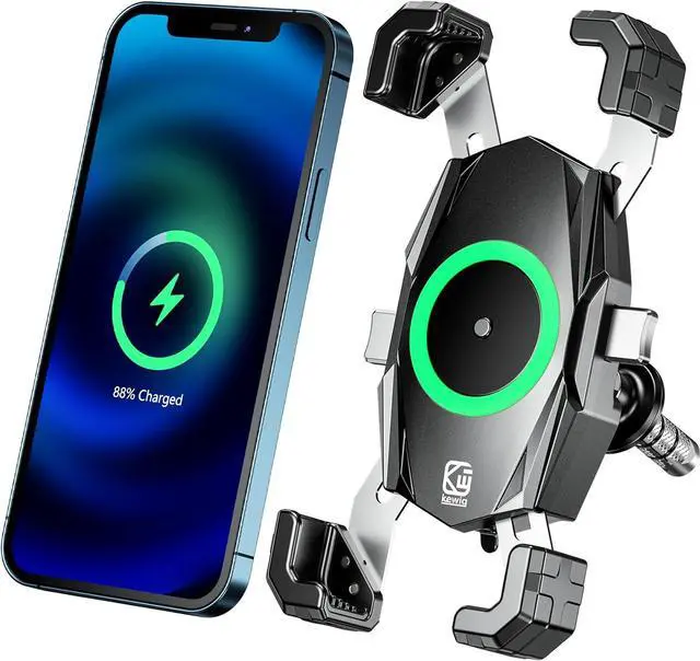 Main image of Kewig Motorcycle Fork Stem Phone Mount with Qi 15W Wireless Charger & USB C 20W Fast Charging Port, One-Push Automatically Lock & Quick Release Waterproof Handlebar Phone Holder for 4.0-6.9" Phone