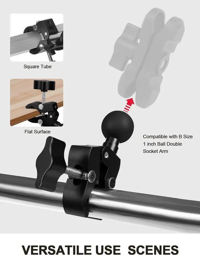 Alt view image 3 of 7 - Aluminium Alloy Handlebar Mount Clamp Base with 1" Ball for Rails 0.5" to 2" in Diameter, Versatile Claw Compatible with RAM mounts B Size Double Socket Arm & Bike Motorcycle Phone Holder
