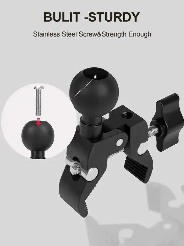 Alt view image 4 of 7 - Aluminium Alloy Handlebar Mount Clamp Base with 1" Ball for Rails 0.5" to 2" in Diameter, Versatile Claw Compatible with RAM mounts B Size Double Socket Arm & Bike Motorcycle Phone Holder