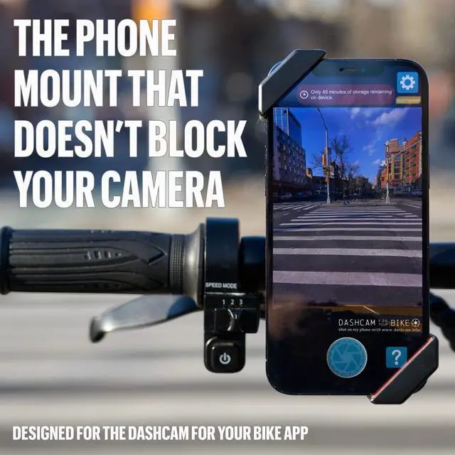 Alt view image 3 of 6 - The dashcam.Bike Phone Mount: The Best Bicycle Phone Holder That Reduces Shake Without Blocking Your Camera [Extended-Range for Wide, Tapered, or Road Handlebars]