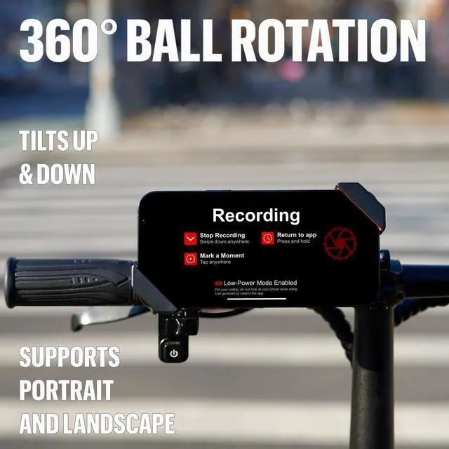 Alt view image 4 of 6 - The dashcam.Bike Phone Mount: The Best Bicycle Phone Holder That Reduces Shake Without Blocking Your Camera [Extended-Range for Wide, Tapered, or Road Handlebars]