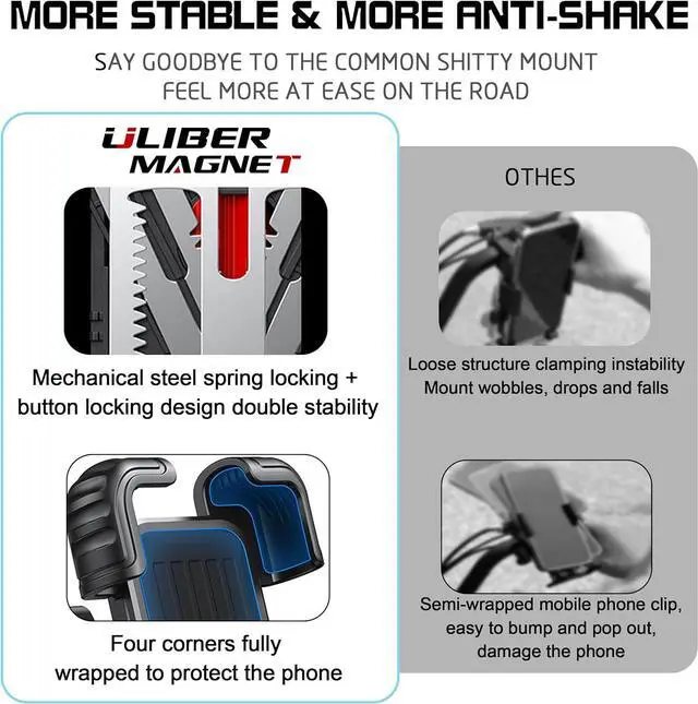 Alt view image 3 of 7 - ULIBERMAGNET Motorcycle Magnetic Phone Mount,Heavy Duty Adjustable Magnetic Cell Phone Holder with Security Lock,Anti Shake 360° Rotation,Compatible with Motorcycles,ATV,UTV,Golf Cart,Car,Cruises